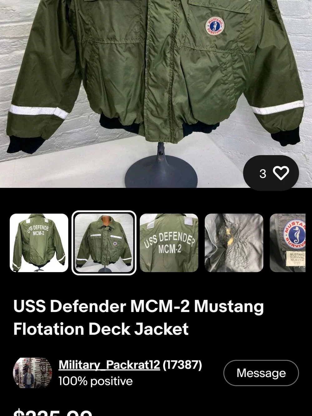 🔥 Men's XL Flotation Olive Green Military Field Jacket Reflective Trim Mustang